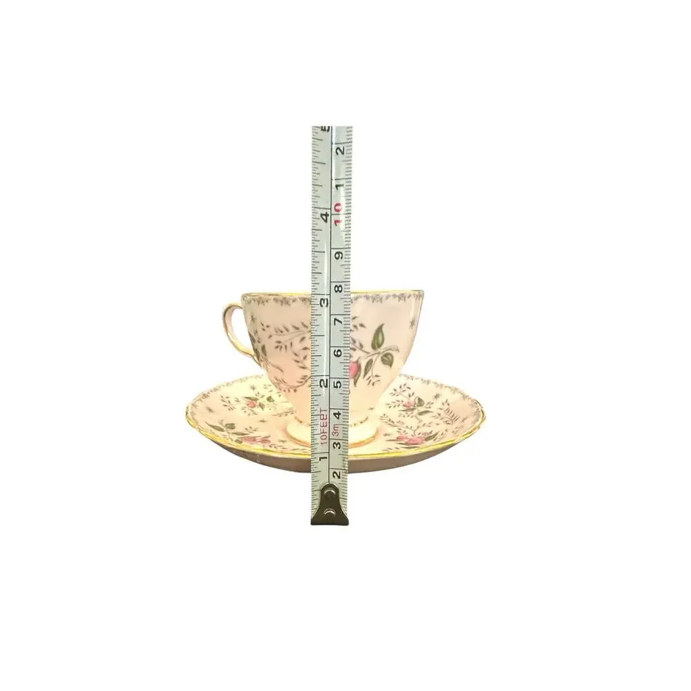 Tuscan Fine English Bone Pink Gold Floral Rose Spray China Tea Cup and Saucer